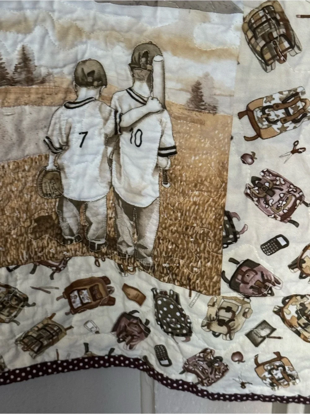 Handmade School Days Quilted Throw Blanket Nostalgia Sad Beige Core Home Decor
